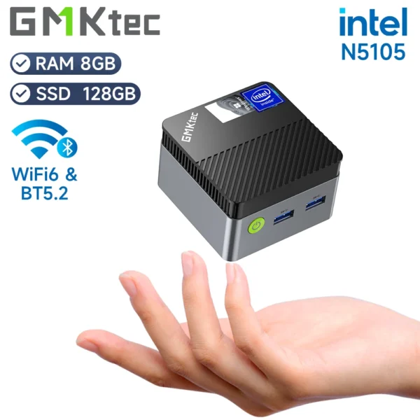 Gmktec kb5 mini pc intel celeron n5105 windows 11 pro 4k mini pc ddr4 8gb ram 128gb rom wifi5 bt 4,2 desktop computer arbeit