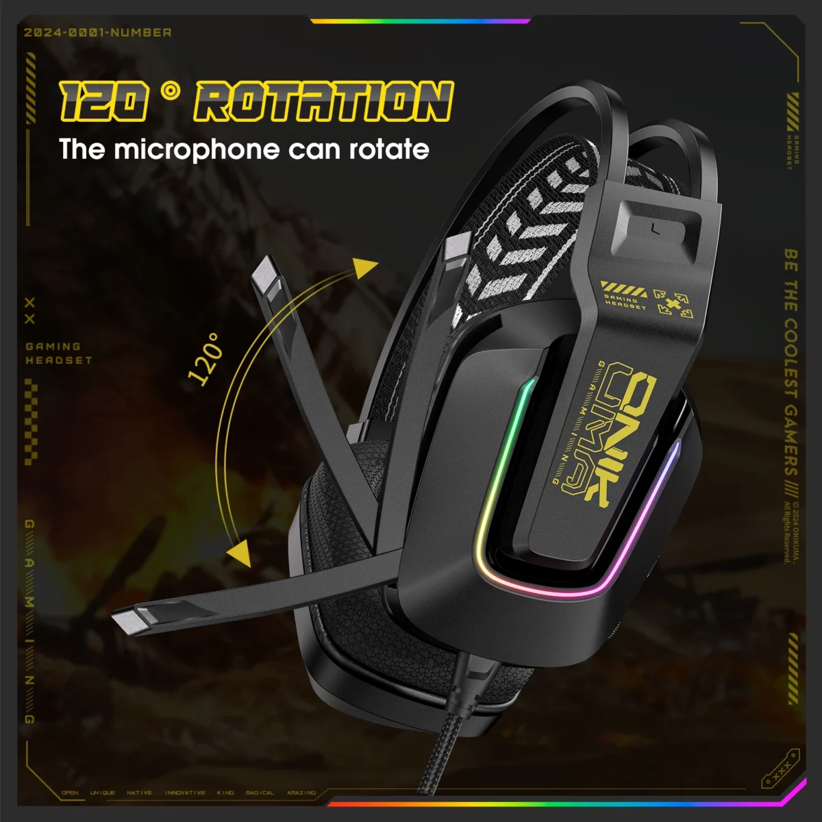 ONIKUMA X13 Wired Headphone with Mic RGB Gaming Headset Over Ear HIFI Stereo Headsets Gamer Earphones for PC PS5 - Image 3