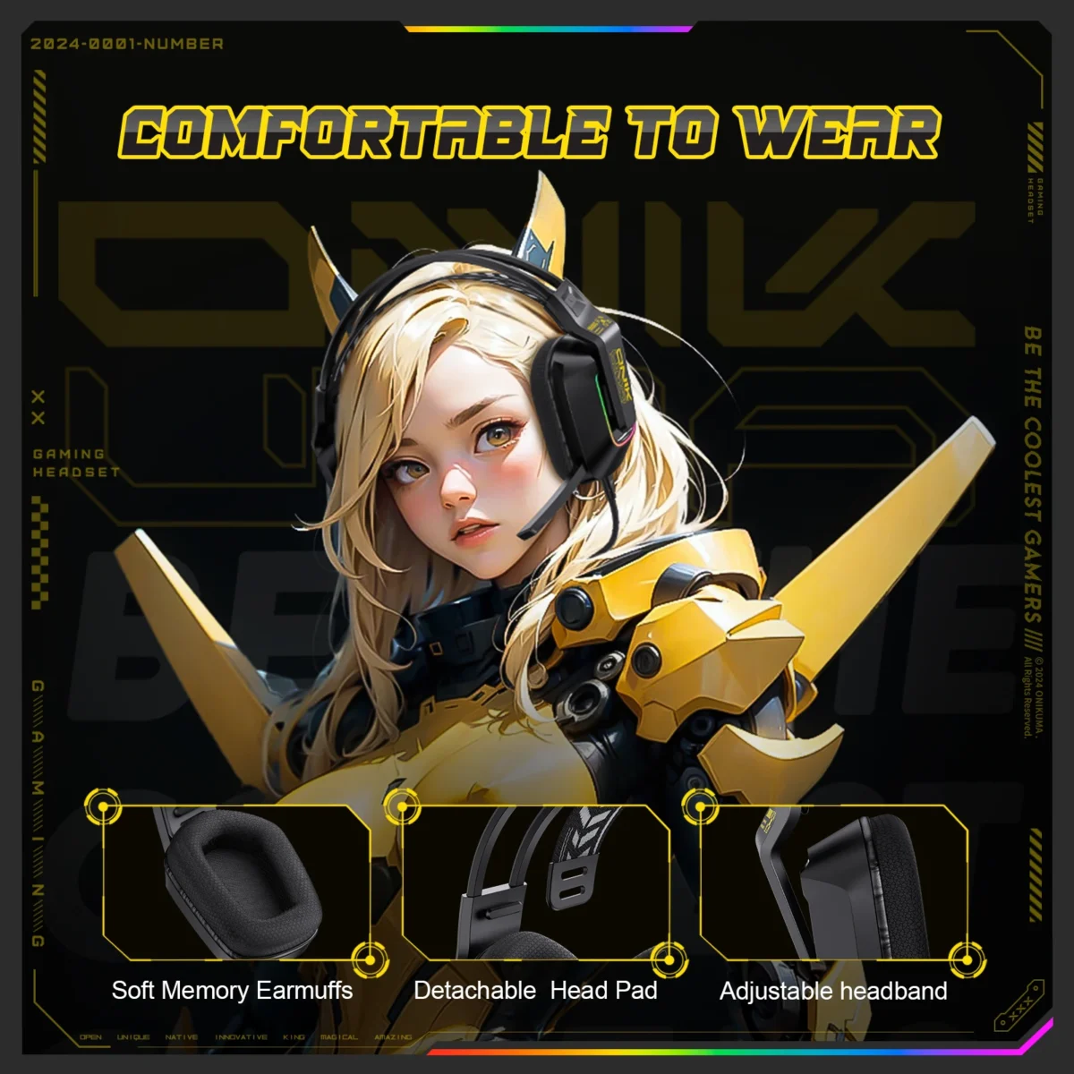 ONIKUMA X13 Wired Headphone with Mic RGB Gaming Headset Over Ear HIFI Stereo Headsets Gamer Earphones for PC PS5 - Image 6