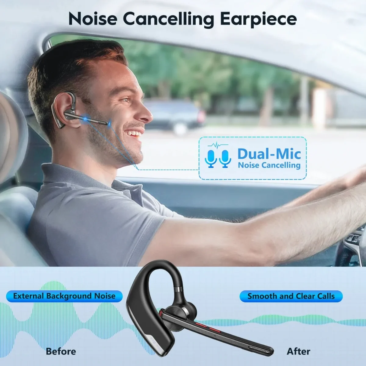 New Bee M51 Bluetooth 5.2 Wireless Headset Earphones Headphone with Dual-Mic CVC8.0 Noise Cancelling Handsfree Business Earbuds - Image 4