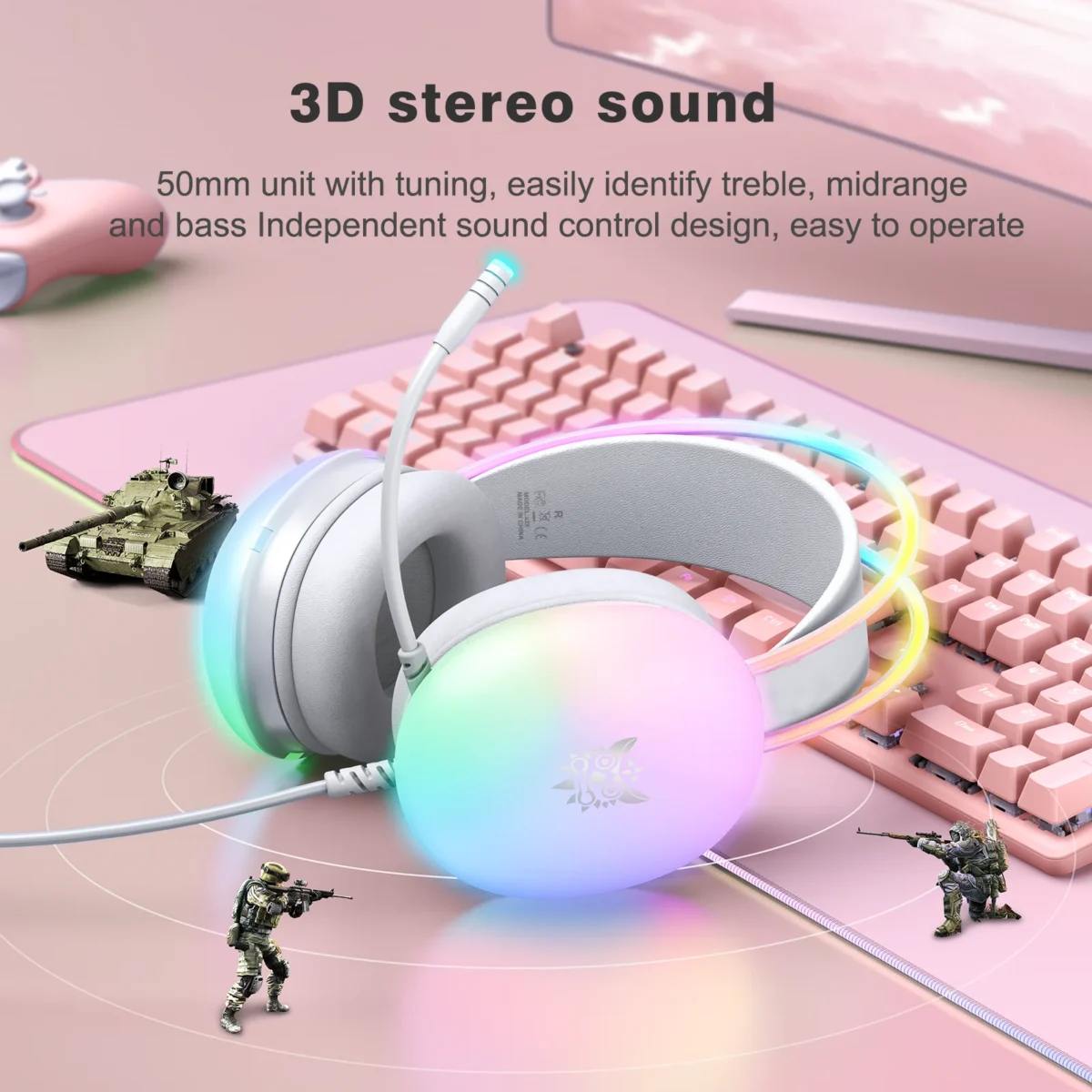 ONIKUMA Gaming Headset Wired Headphones Player PC PS4 with RGB Light HD Flexible Microphone Earphone for Xbox PS5 Computer Games - Image 6
