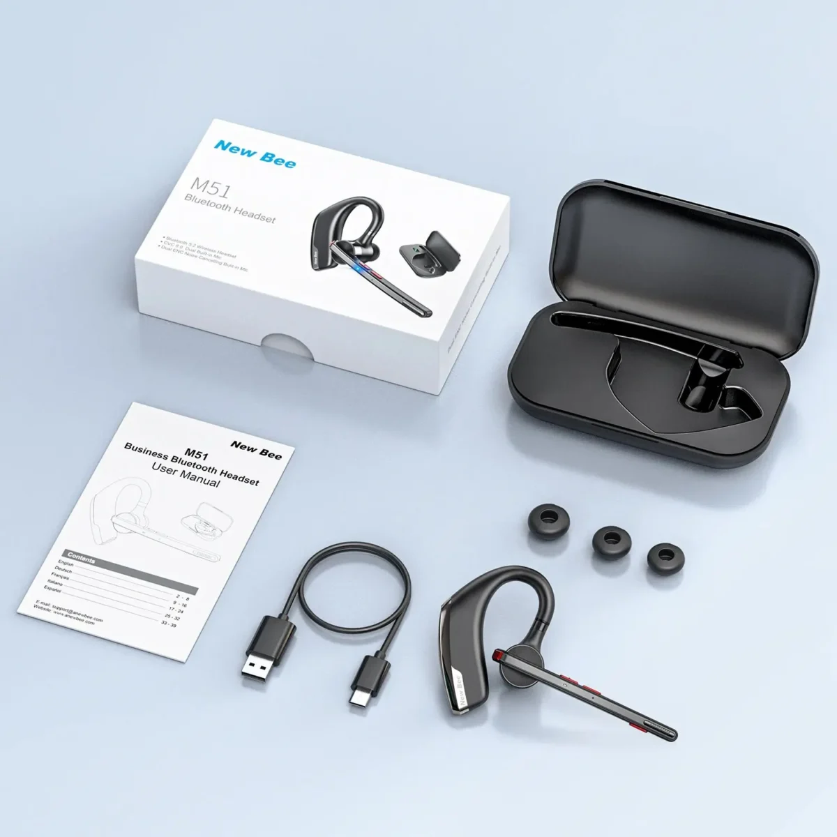New Bee M51 Bluetooth 5.2 Wireless Headset Earphones Headphone with Dual-Mic CVC8.0 Noise Cancelling Handsfree Business Earbuds - Image 6