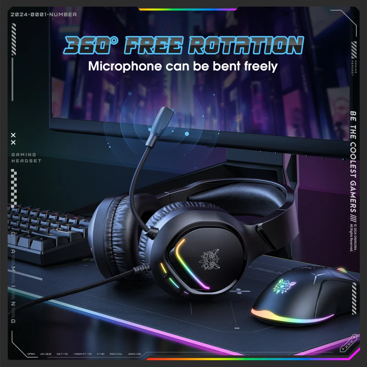 ONIKUMA Gaming Headset, Surround Sound Gaming Headset with Noise Cancelling Microphone, RGB Lights and Soft Memory Earcups - Image 5