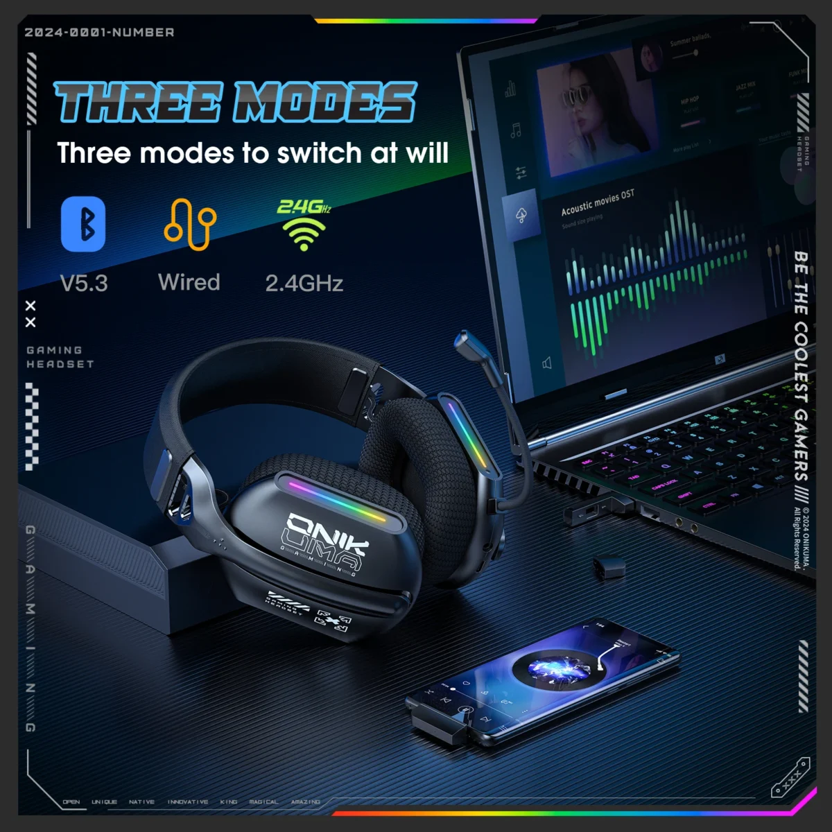 ONIKUMA GT808 2.4GHz Wireless Gaming Headset Noise Cancelling Earphone Headset For PS5 PS4 PC Mac Gaming Headphones With Mic RGB - Image 5
