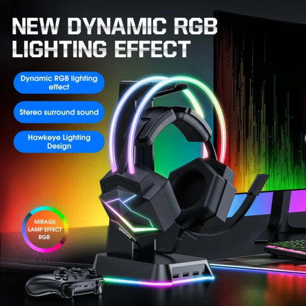ONIKUMA Gaming Headset Wired Headset Player PC PS4 with RGB Lighting HD Flexible Microphone Headset for Xbox PS5 PC Games