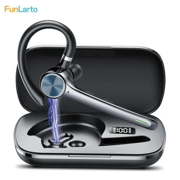 Wireless Bluetooth Headset Single-Ear Earpiece with ENC Noise Canceling Mic 100Hrs Talk Time LED Display IP7 Waterproof Mute Key