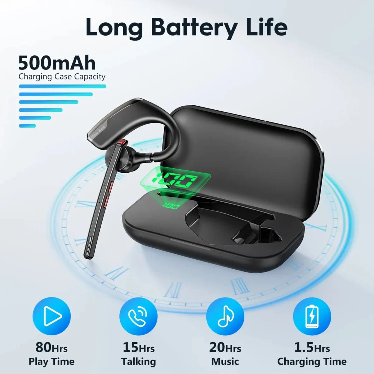 New Bee M51 Bluetooth 5.2 Wireless Headset Earphones Headphone with Dual-Mic CVC8.0 Noise Cancelling Handsfree Business Earbuds - Image 2