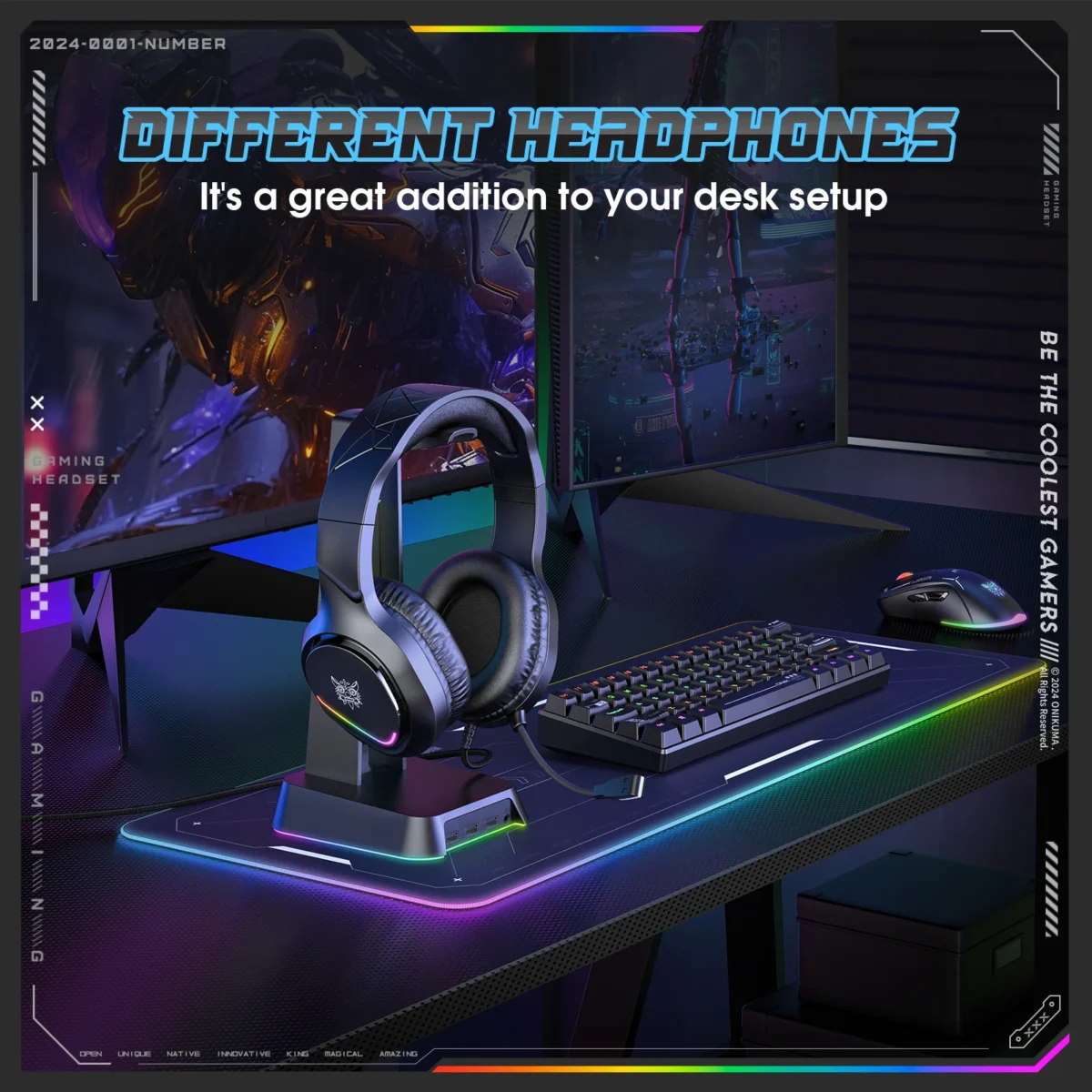 ONIKUMA Gaming Headset, Surround Sound Gaming Headset with Noise Cancelling Microphone, RGB Lights and Soft Memory Earcups - Image 2