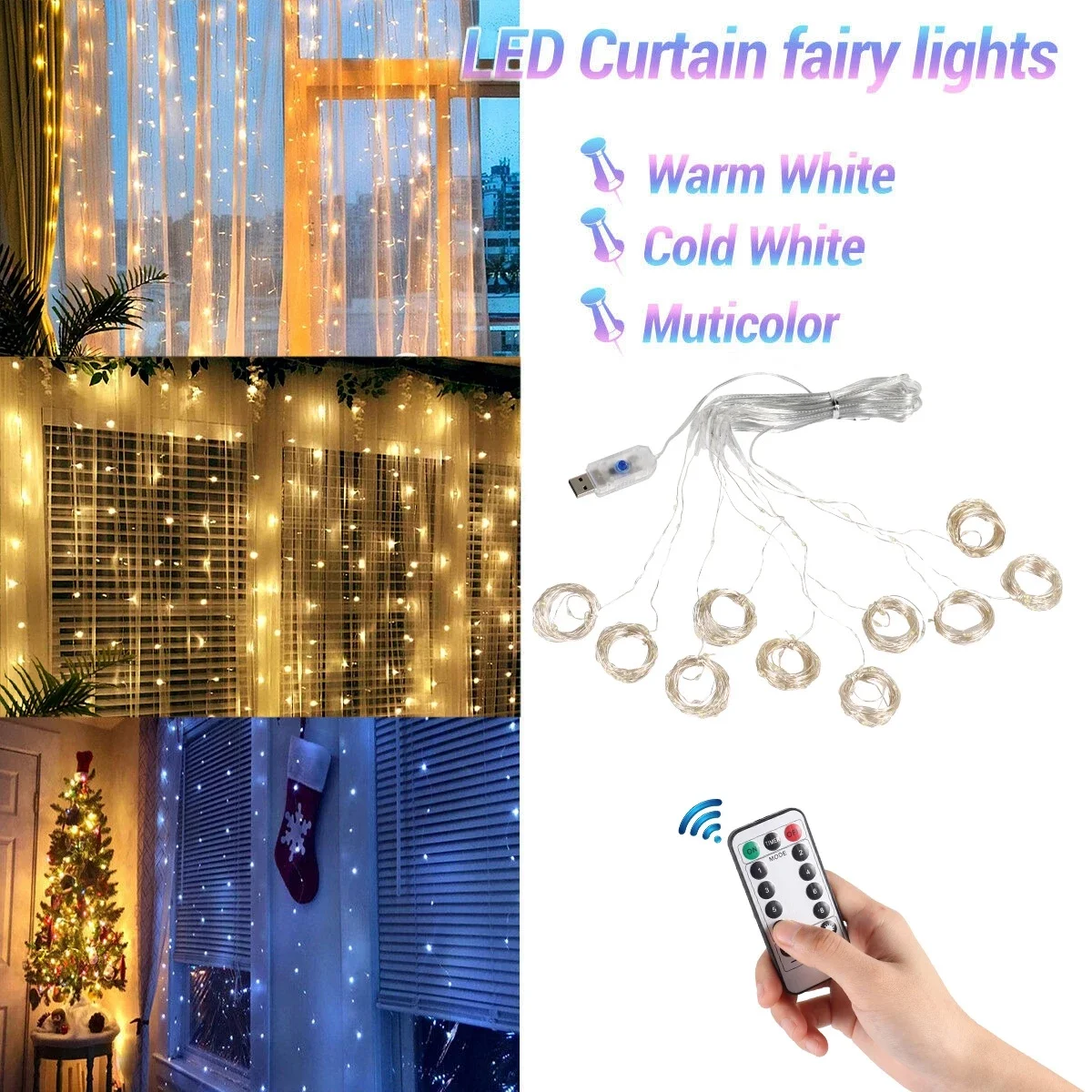 Christmas Lights Curtain Garland Merry Christmas - Image 6
