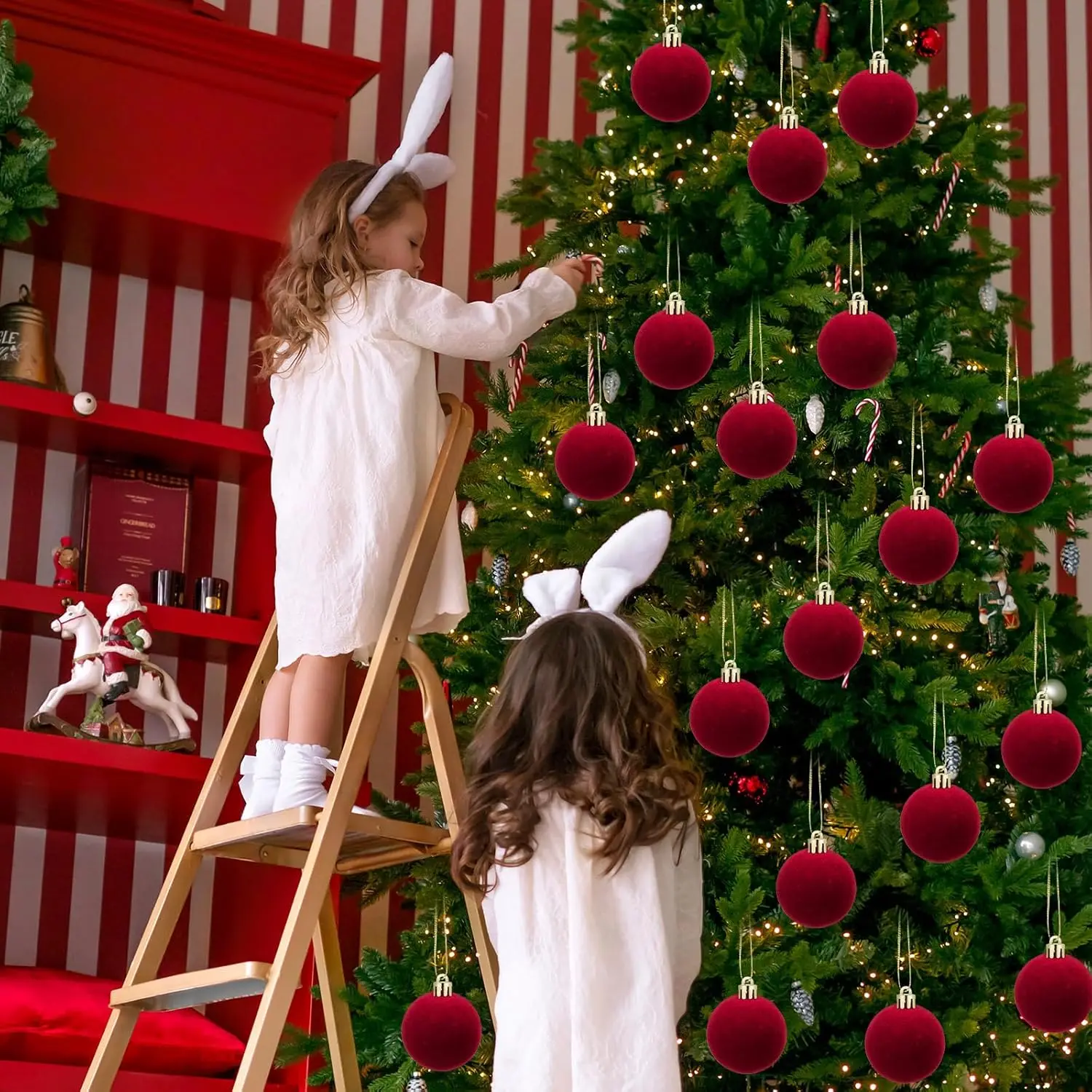 6cm Wine Red Velvet Christmas Balls - Image 4