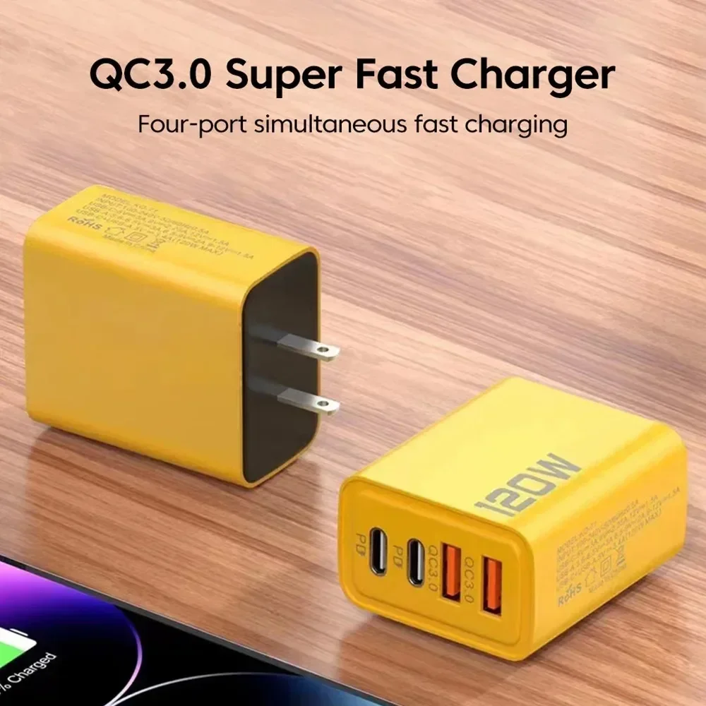Quick Charge 3.0 Fast Charger Muti Total 120W 4 Port USB Type C PD Mobile Phone Wall Adapter for iPhone 16 Samsung S24 Xiaomi 15 - Image 6