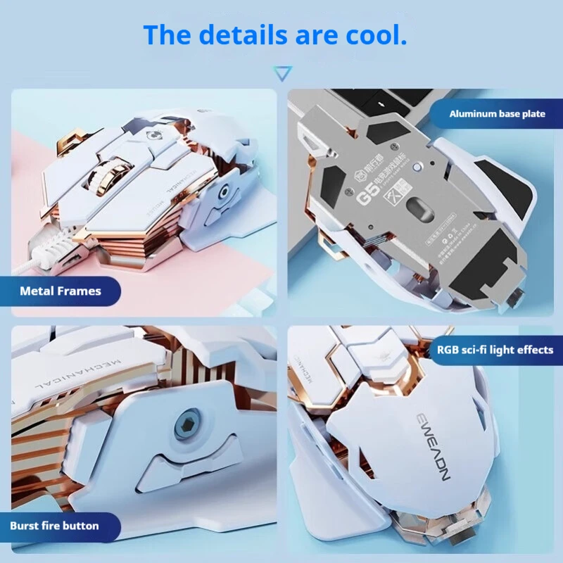 EWEADN G5 USB Wired Gaming Mouse Silent or audible optional, Buttons Macro Function Keys, for desktop, laptop, computer, school - Image 3