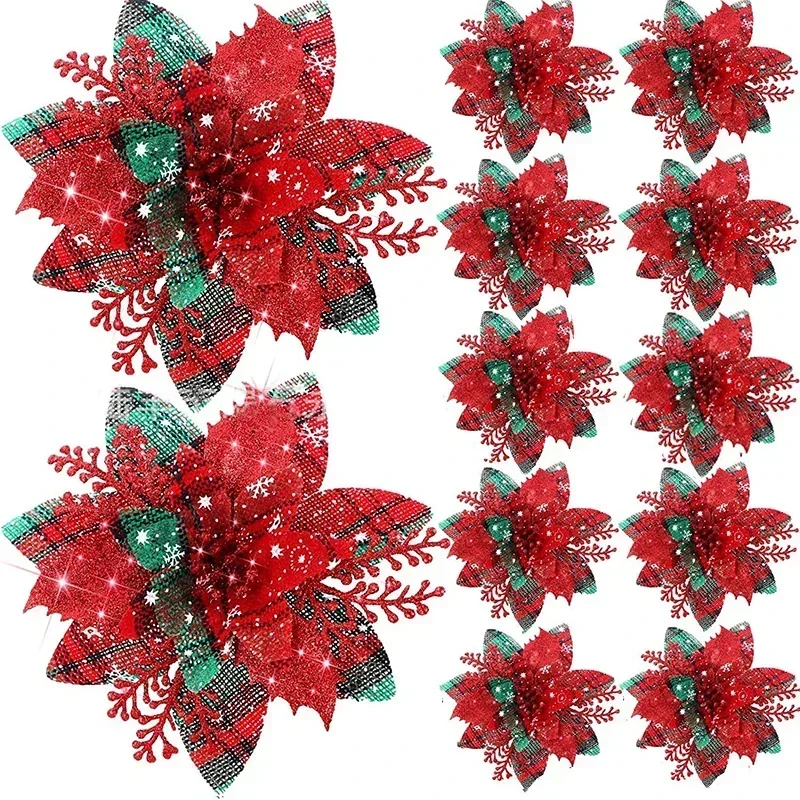 5pcs 145cm Glitter Artifical Christmas Flowers - Image 5