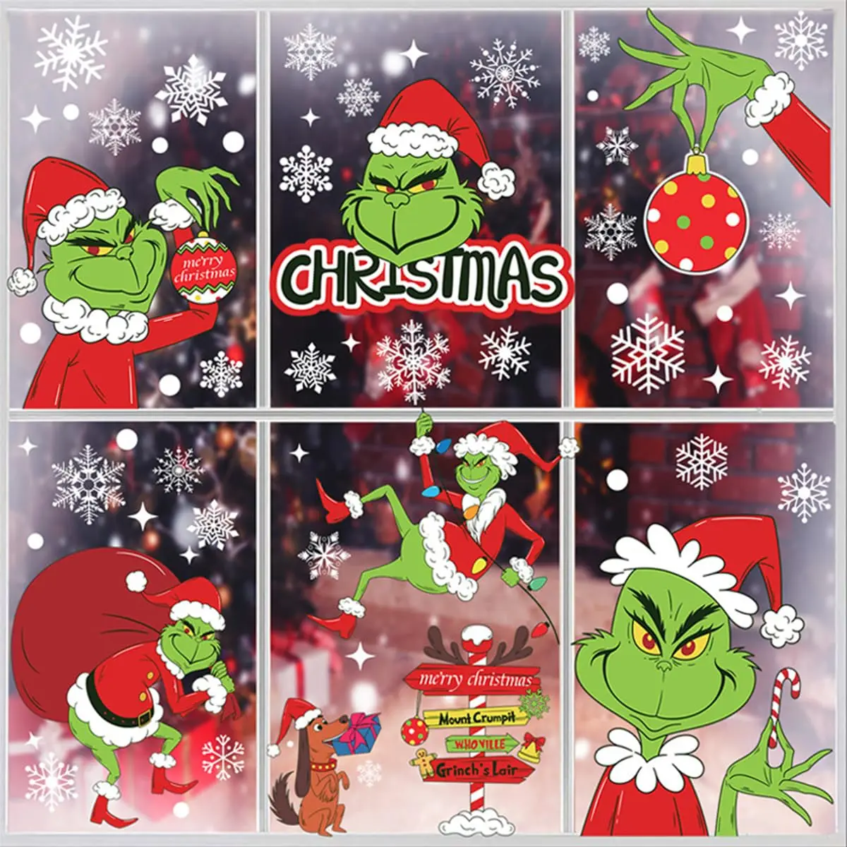 9 Sheets Grinch Window Stickers for