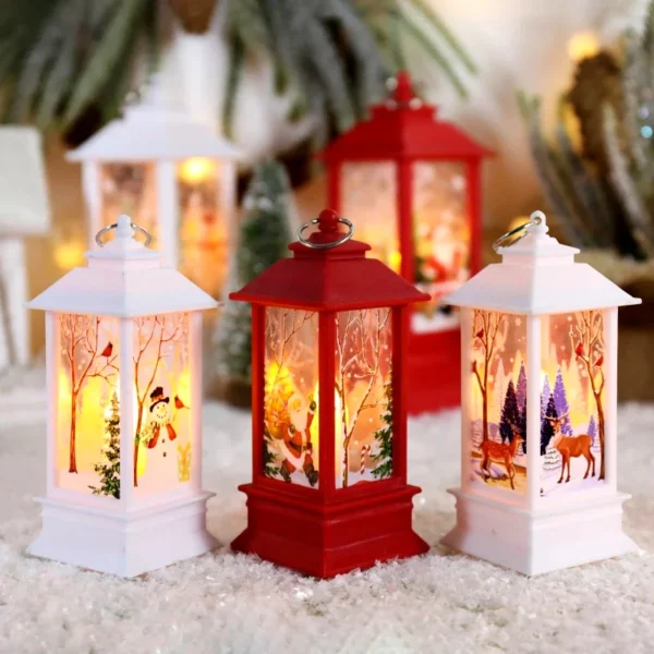 Santa Claus Snowman Lantern Light Merry