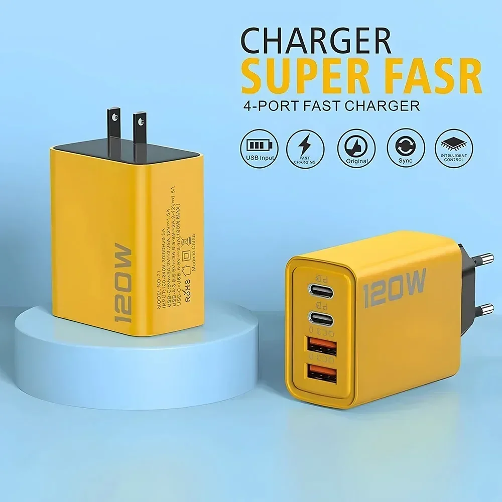 Quick Charge 3.0 Fast Charger Muti Total 120W 4 Port USB Type C PD Mobile Phone Wall Adapter for iPhone 16 Samsung S24 Xiaomi 15 - Image 3