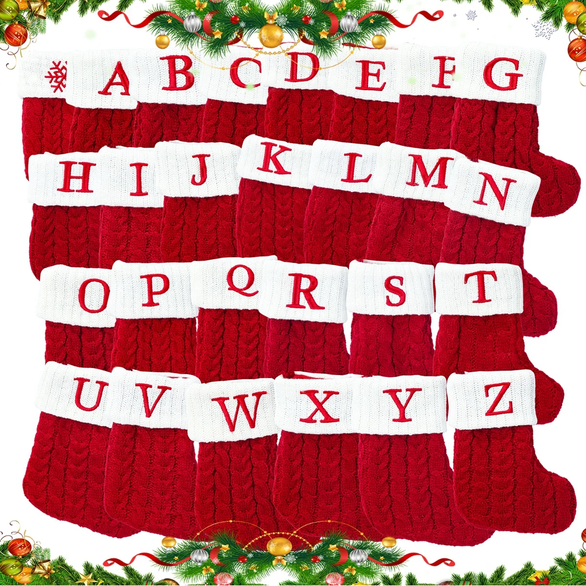 Christmas Socks Knitting Snowflake Letter Stocking - Image 3