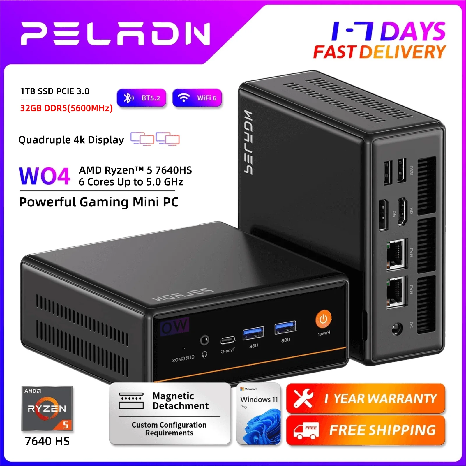 PELADN Gaming WO4 Mini PC AMD