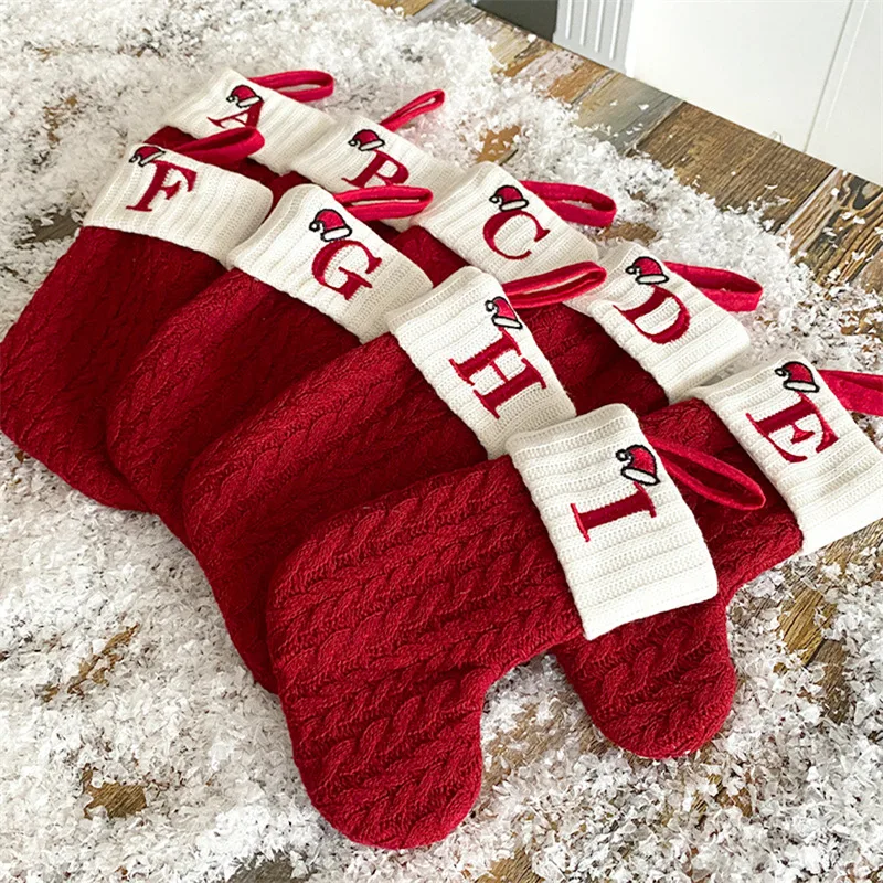 Christmas Socks Knitting Snowflake Letter Stocking