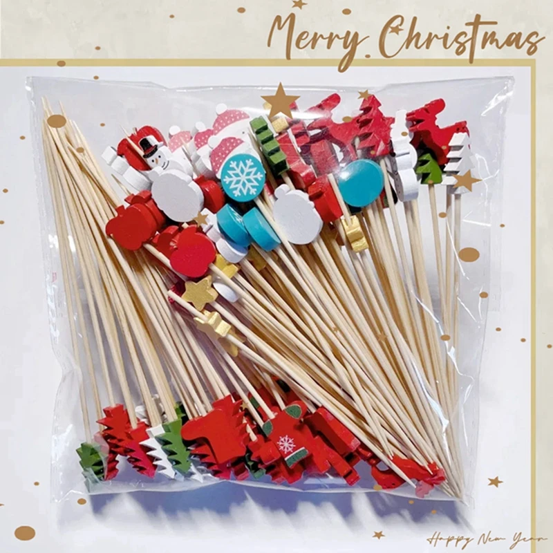 50100pc Christmas Bamboo Sticks for Cake - Image 6
