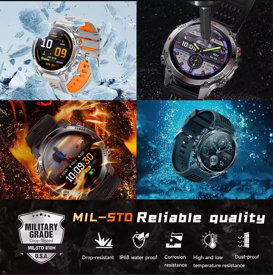 2025 New Military Bluetooth Call Smart Watch Built-in GPS Compass Barometric Altimeter 10ATM Waterproof Sports Smartwatches Men - Image 4