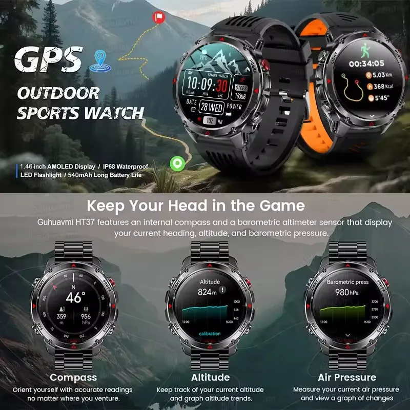 2025 New Military Bluetooth Call Smart Watch Built-in GPS Compass Barometric Altimeter 10ATM Waterproof Sports Smartwatches Men - Image 3