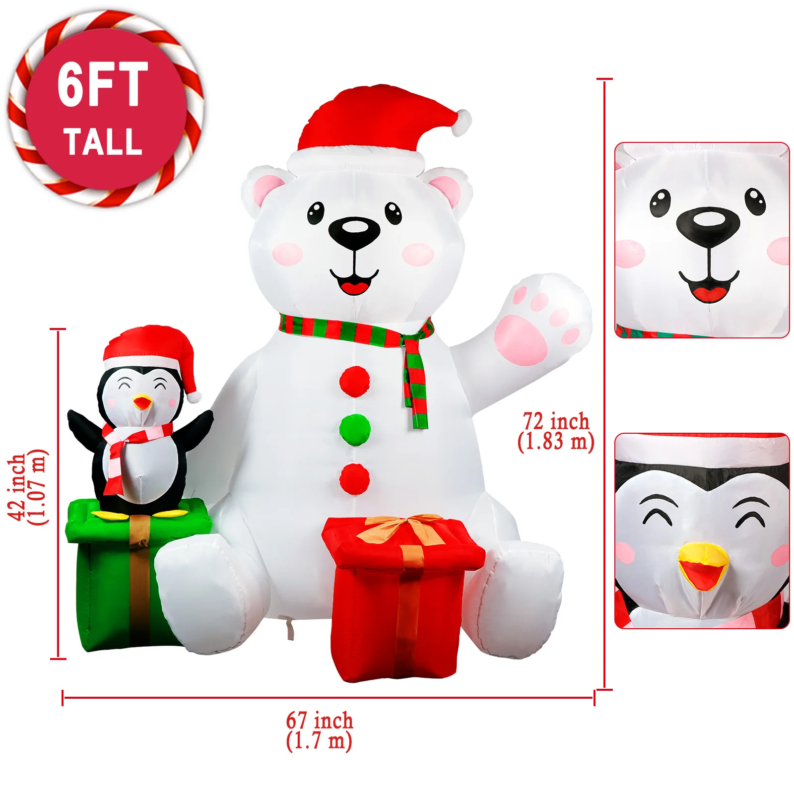 6FT Christmas Inflatables Outdoor Decorations Polar - Image 2
