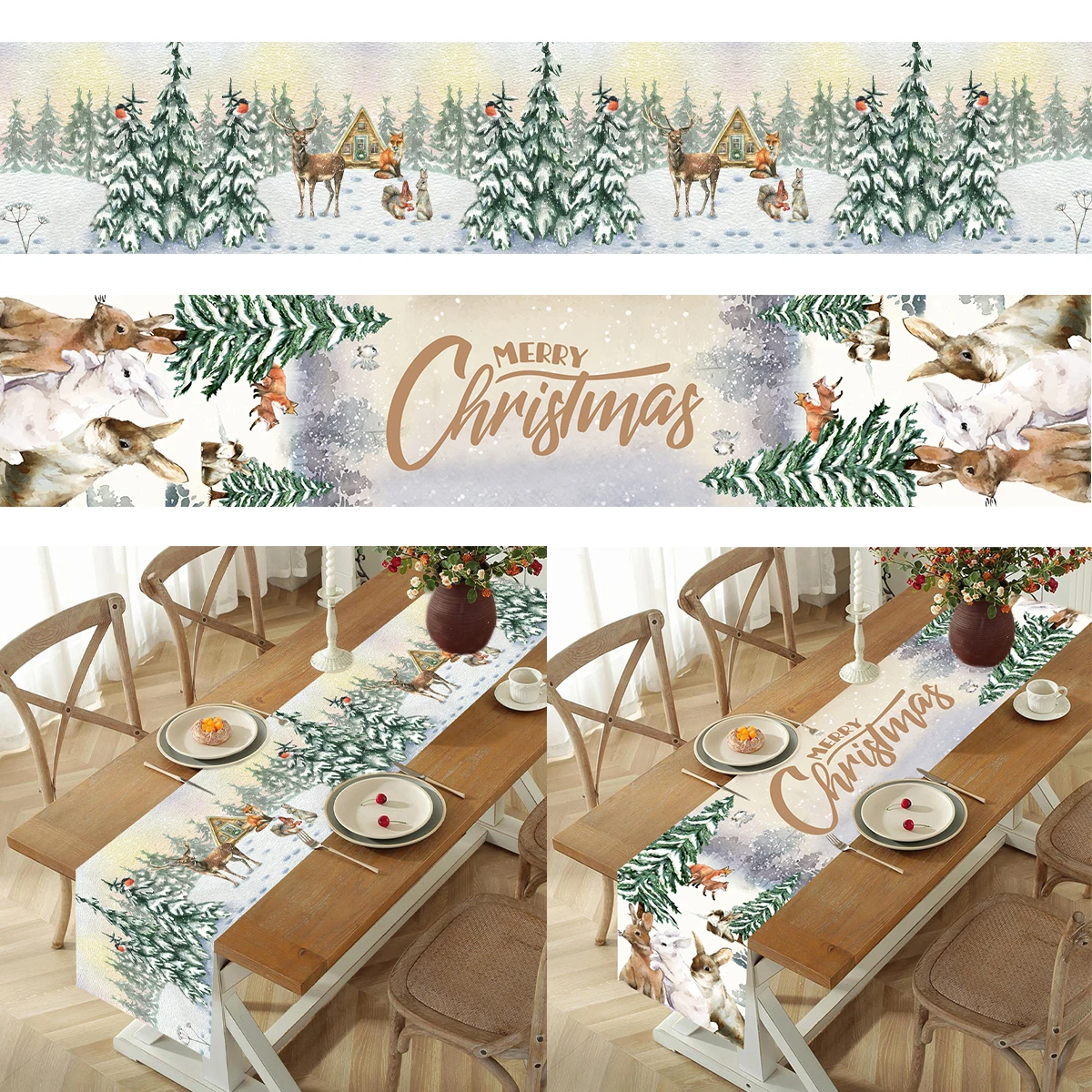 Christmas Table Runner Merry Christmas Decoration - Image 2