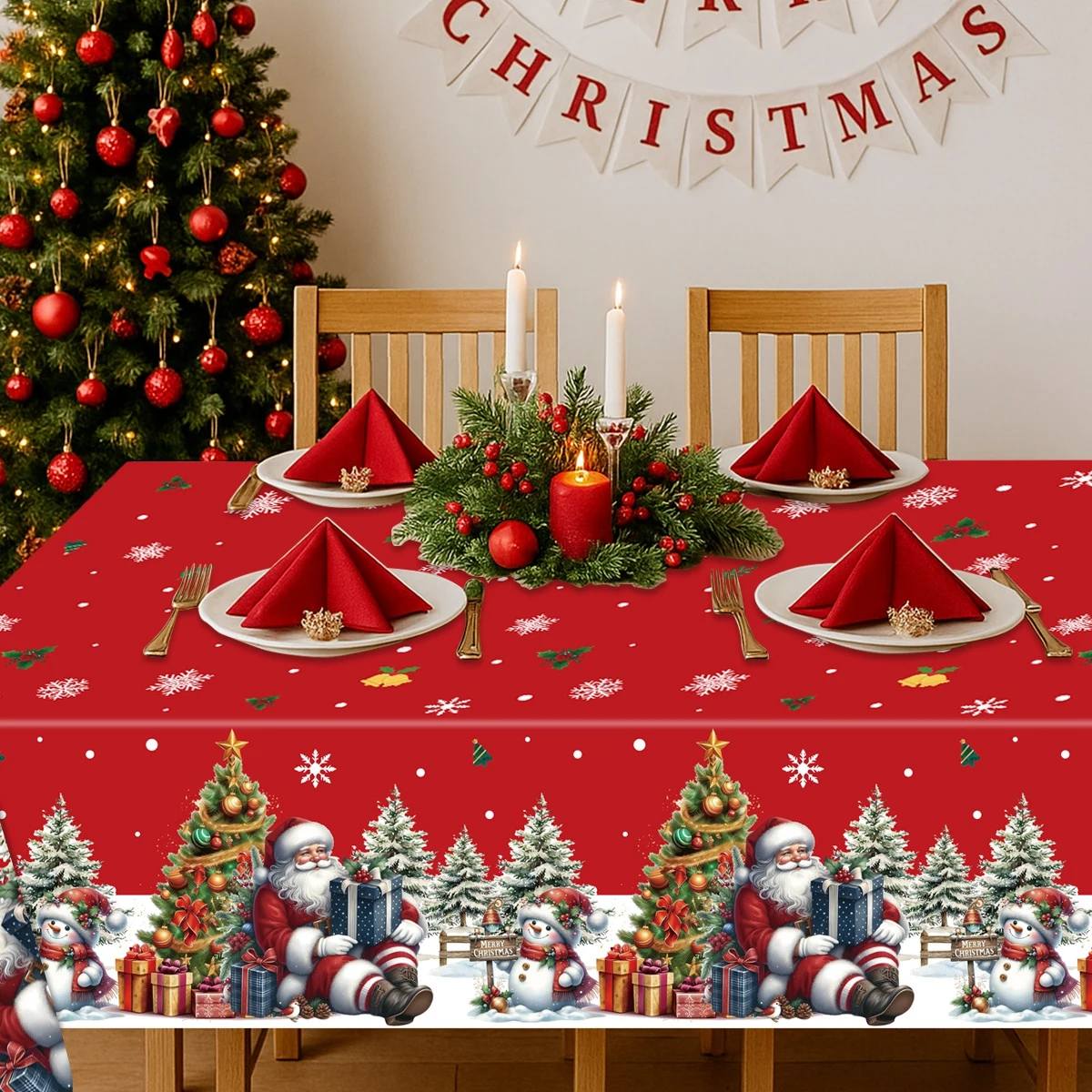 Christmas Snowflake Plastic Tablecloth Merry Christmas - Image 4