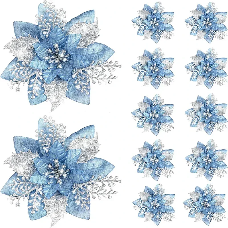 5pcs 145cm Glitter Artifical Christmas Flowers - Image 4