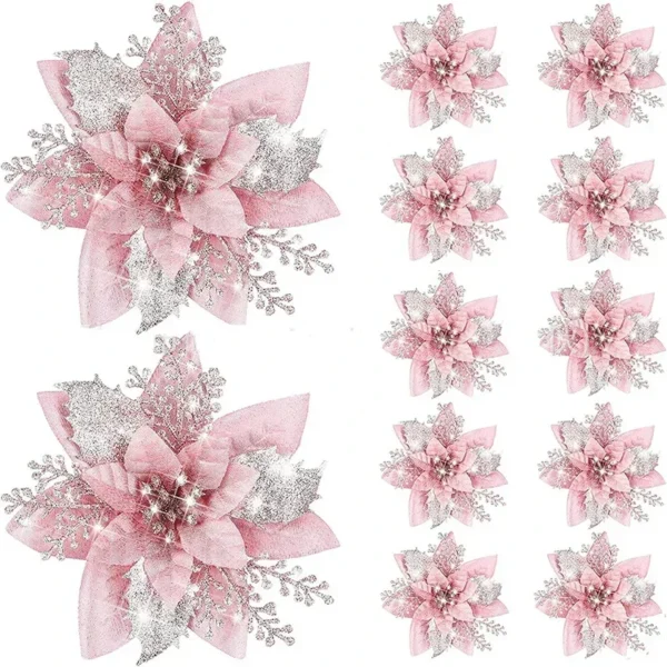 5pcs 145cm Glitter Artifical Christmas Flowers