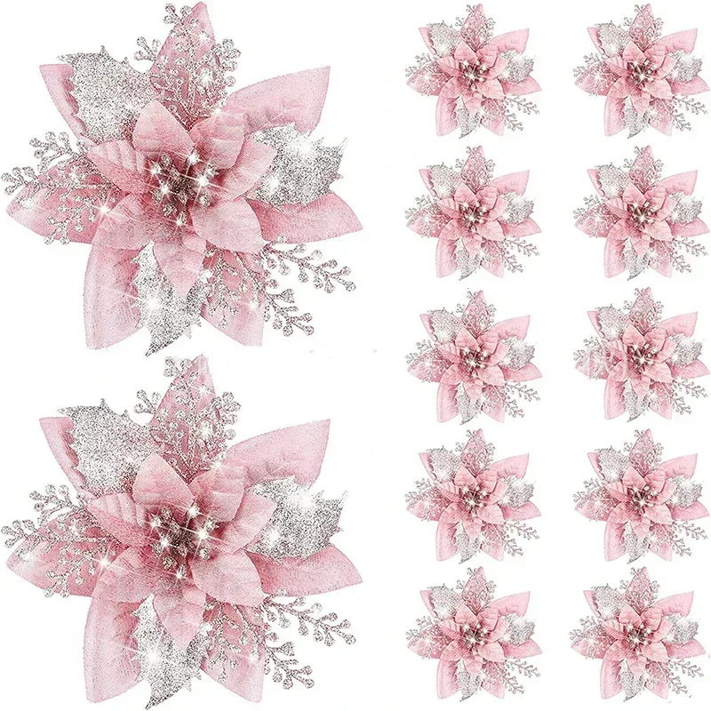5pcs 145cm Glitter Artifical Christmas Flowers