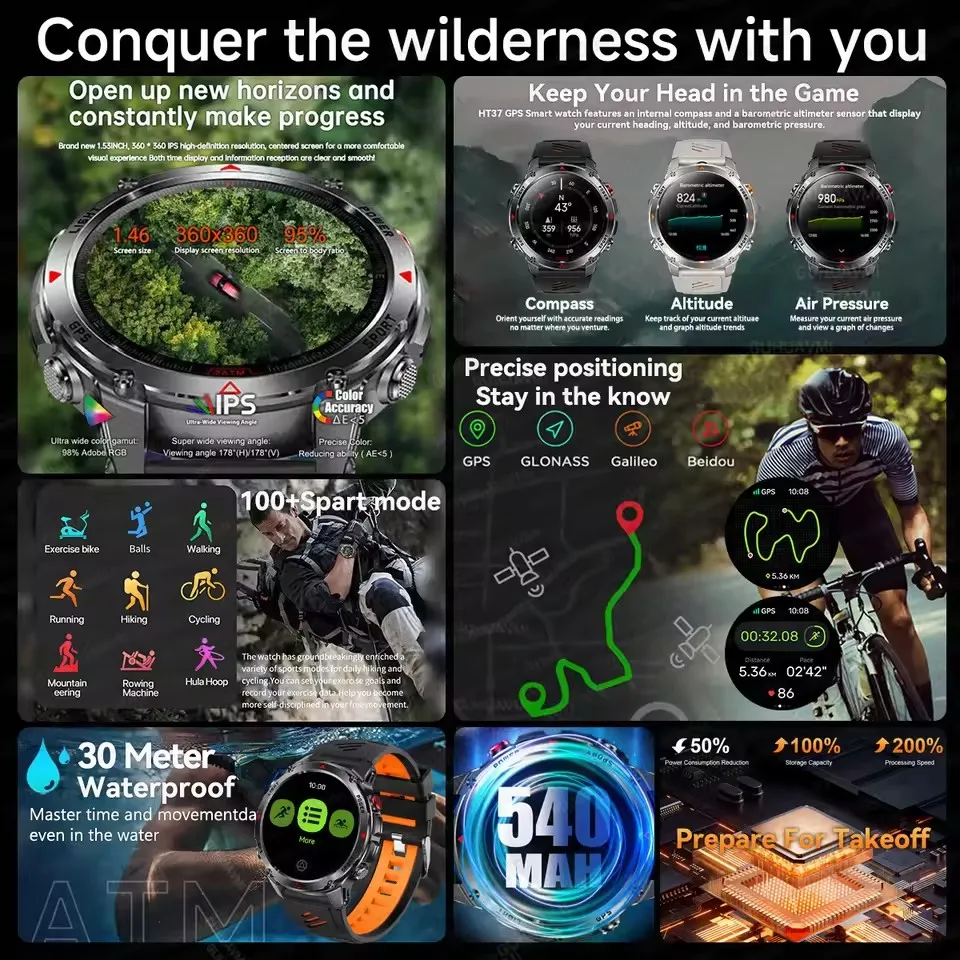2025 New Military Bluetooth Call Smart Watch Built-in GPS Compass Barometric Altimeter 10ATM Waterproof Sports Smartwatches Men - Image 2