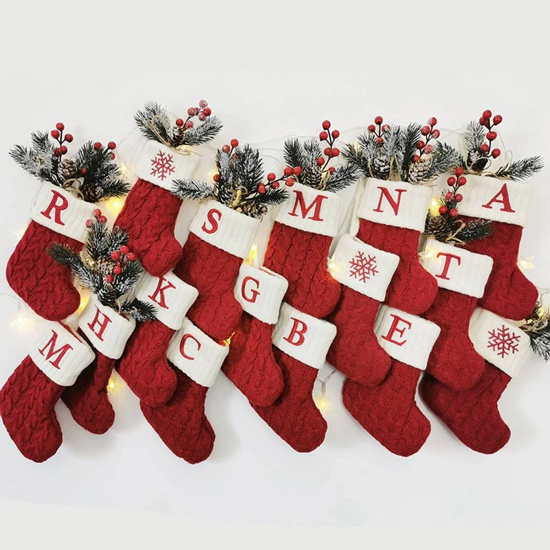 Christmas Socks Knitting Snowflake Letter Stocking - Image 2