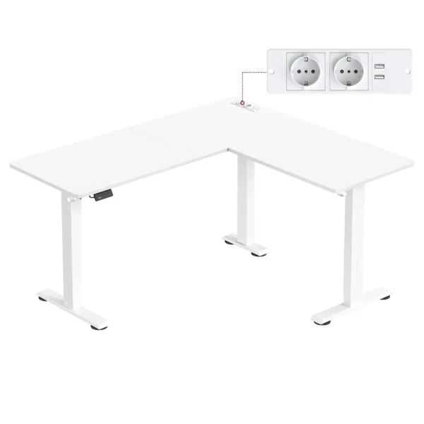 VASAGLE Height adjustable electric desk, L-shaped corner desk, 140x160 cm, with charging station
