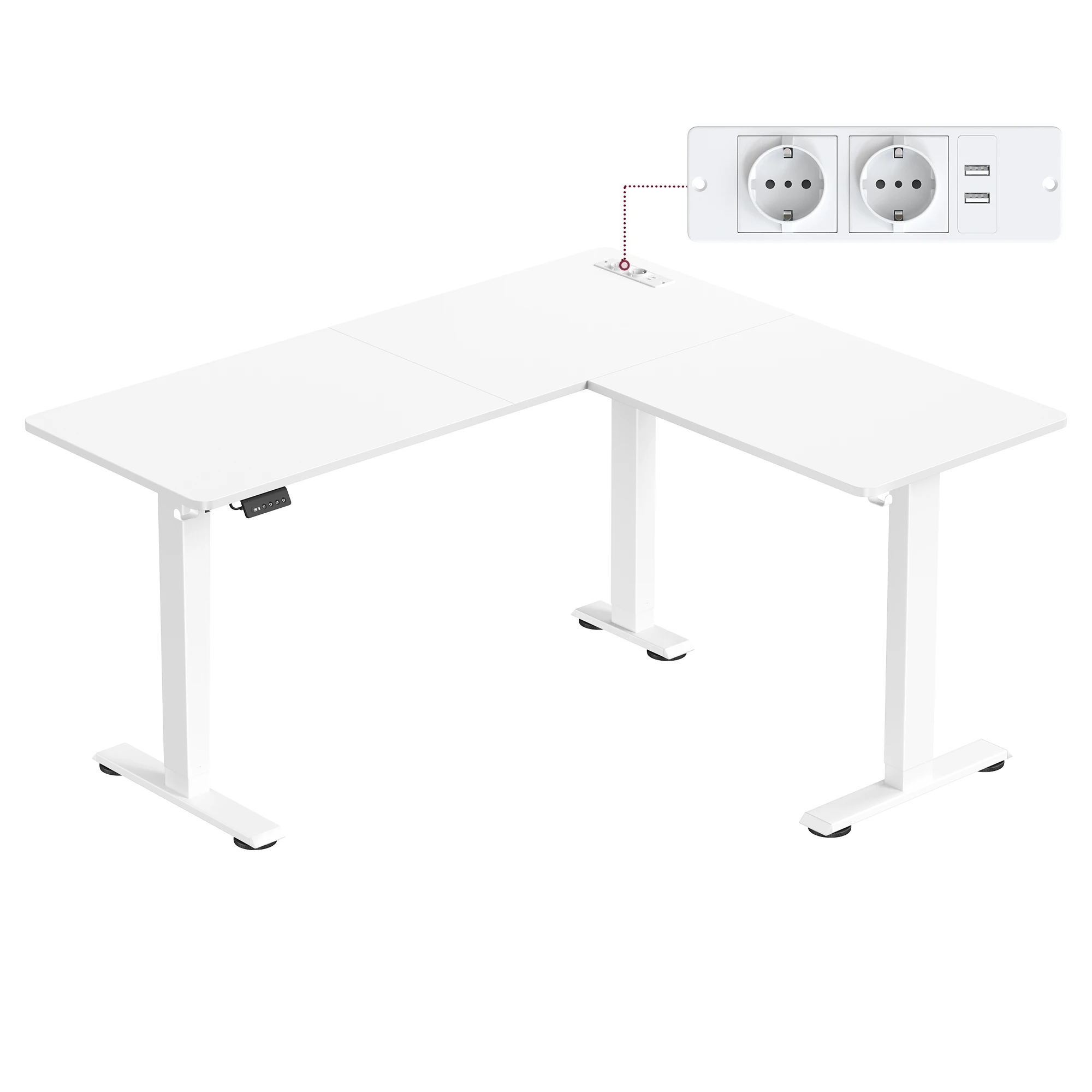 VASAGLE Height adjustable electric desk, L-shaped corner desk, 140x160 cm, with charging station