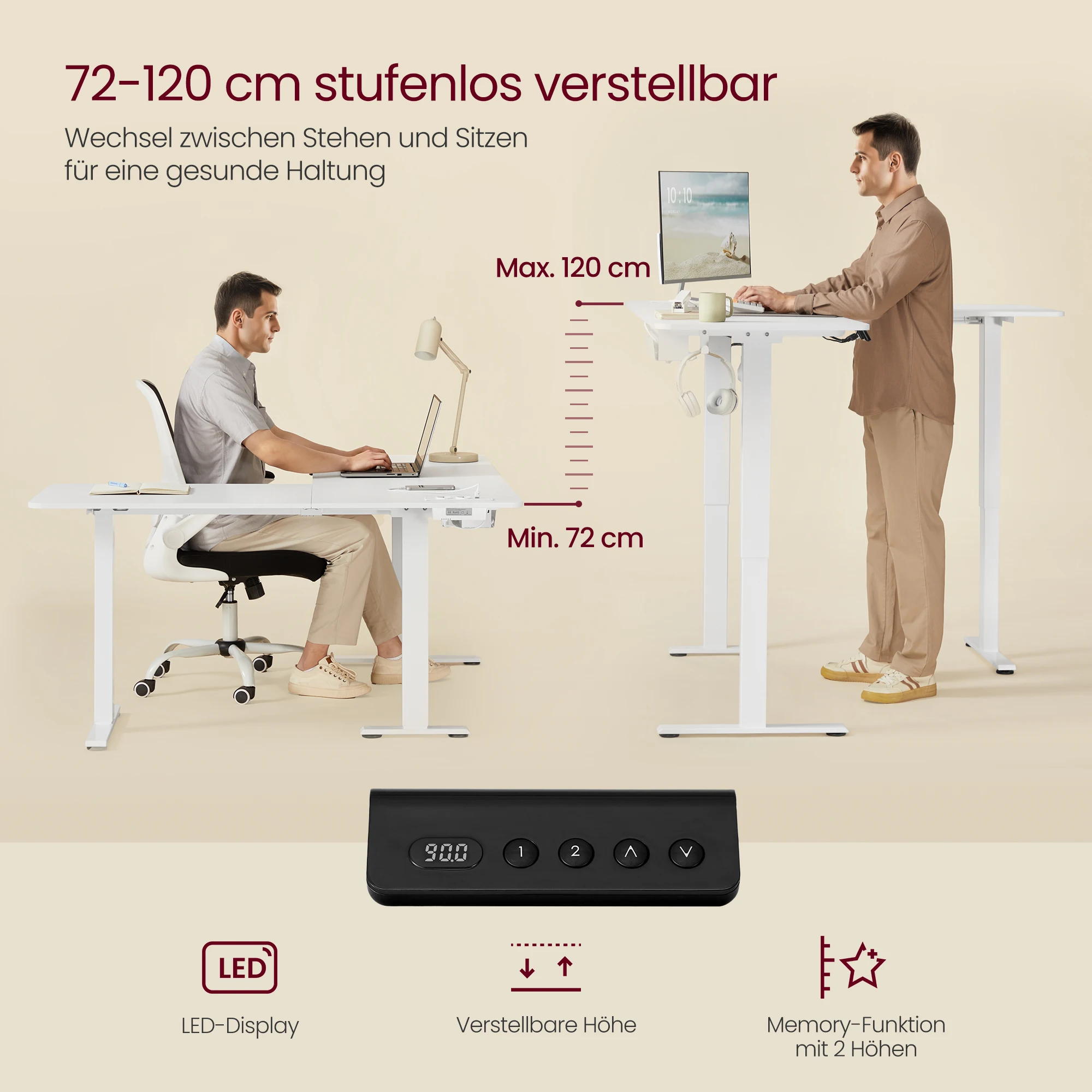 VASAGLE Height adjustable electric desk, L-shaped corner desk, 140x160 cm, with charging station - Image 4