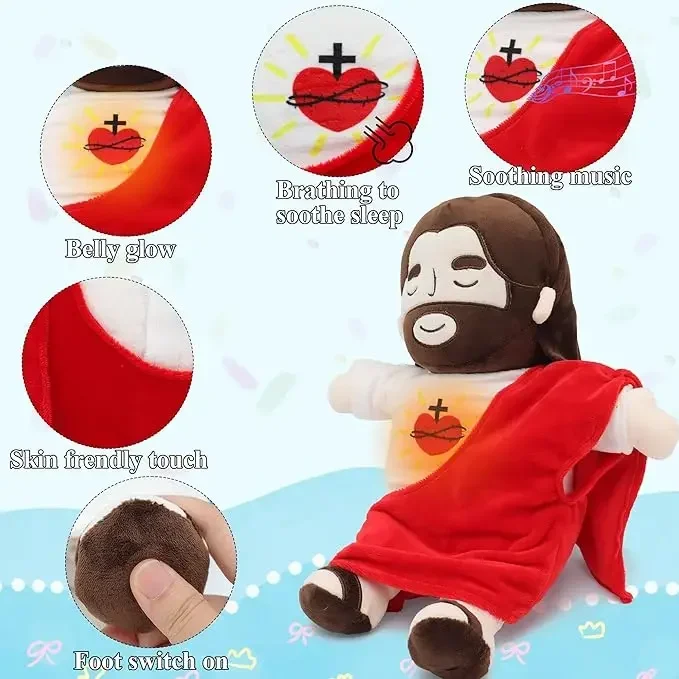 40CM Breathing Jesus Soothe Plush Toy for Kids Soft Soothing Jesus Plushies Comforting Jesus Heart Toy Easter Christmas Gifts - Image 4