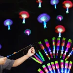Outdoor Flash Rocket toy LED Lights Glowing Slingshot Rocket Helicopter Flying Toy kid's Party Fun Gift Rubber Band Ejector Toys