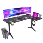 L Shape Computer Gaming Desk RGB Led Lighted Table with Headphone Hook and Cup Holder