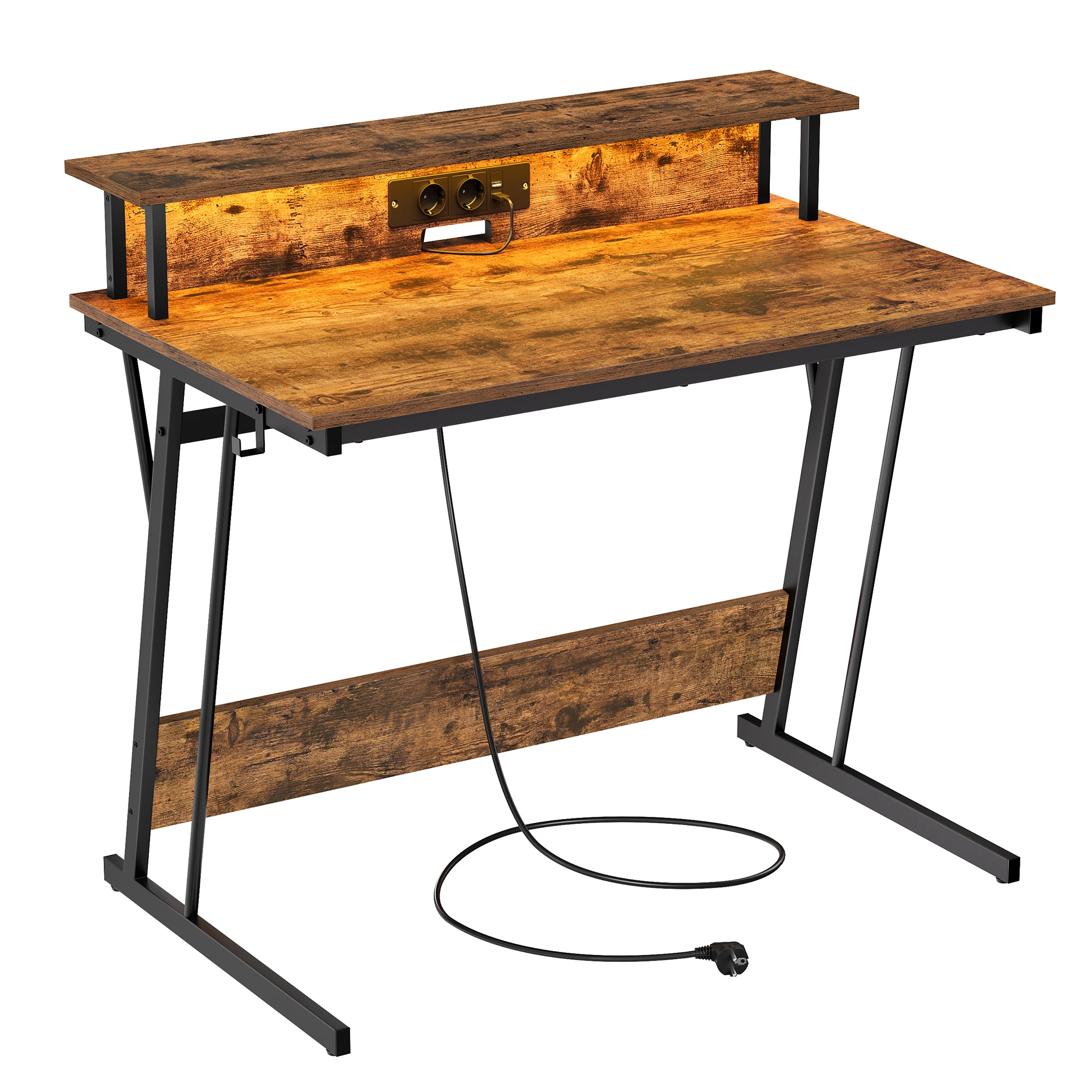 VASAGLE desk, with built-in sockets strip, LED lighting - Image 5