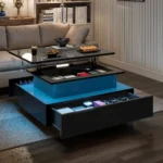 YITAHOME Lift-Top Coffee Table - Rectangular Modern Design with 16-Color LED Lighting & 2 Drawers, Elevated Lighted Surface