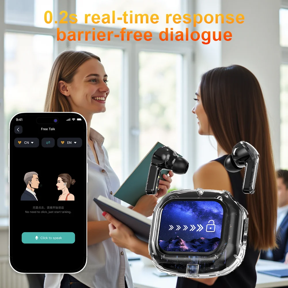 Translation Headphones with Multifunction Touch Screen Smart Wireless Bluetooth Earphone HiFi Audio Quality Business Earbud - Image 2