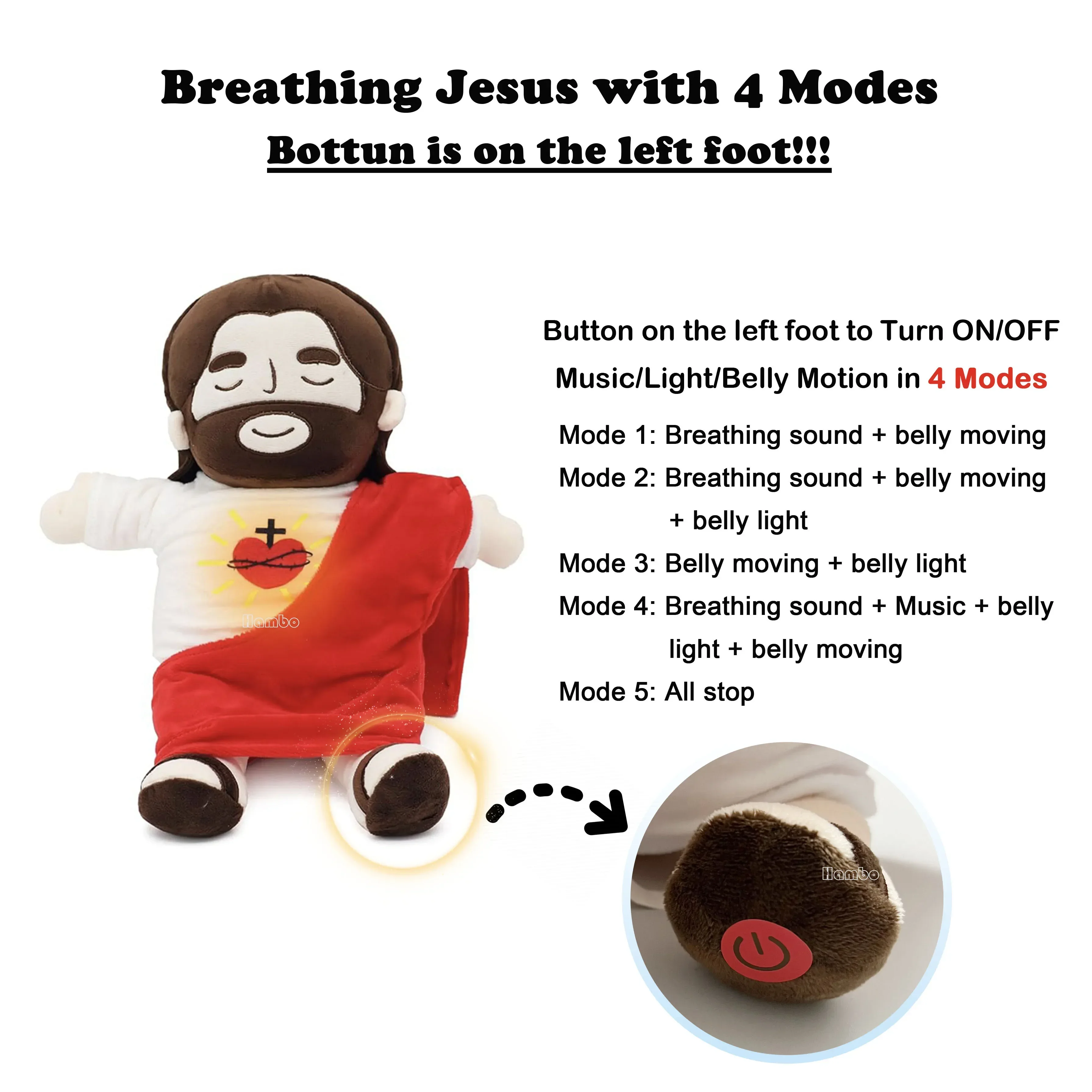 40CM Breathing Jesus Soothe Plush Toy for Kids Soft Soothing Jesus Plushies Comforting Jesus Heart Toy Easter Christmas Gifts - Image 5
