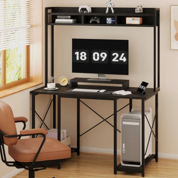 Devoko Gaming table with LED & sockets, 120x60 cm DIY Plug desk with Shelf Shelves