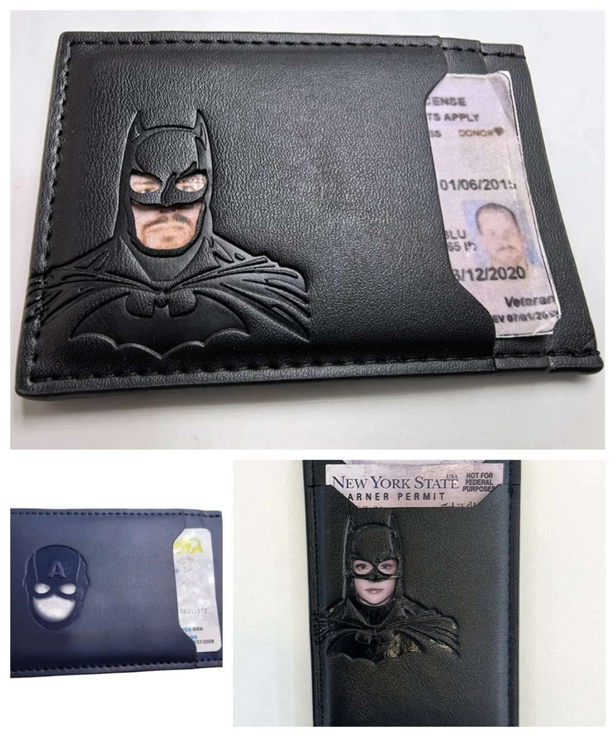 Leather Bat Wallet Personalized Superhero Mask Card Holder Bat ID Heroic Wallet Gift - Image 2