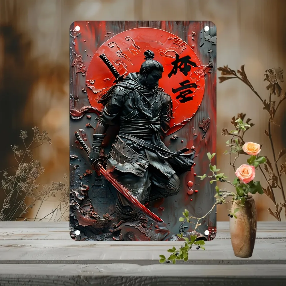 1Pc vintage metal japanese ninja samurai wall art plaque sign perfect for cafe man cave bars garden home room clubs garage decor - Image 2