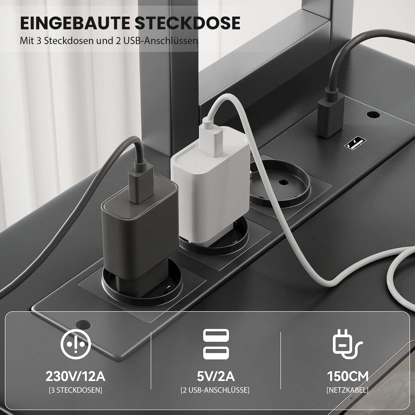 148cm L-shaped Gaming Desk with Shelf & RGB LED Lighting Corner Desk Computer table Integrated socket - Image 4