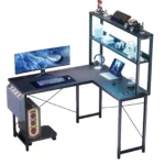 148cm L-shaped Gaming Desk with Shelf & RGB LED Lighting Corner Desk Computer table Integrated socket