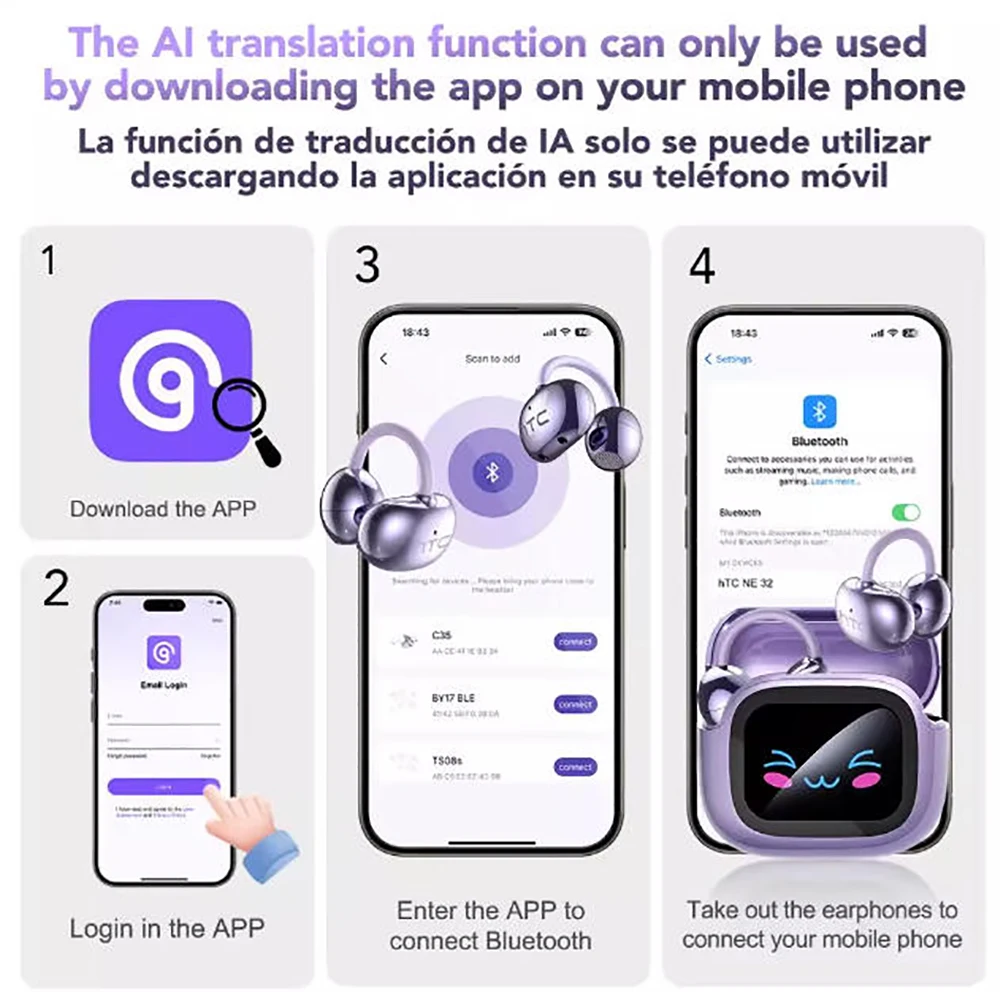 For HTC NE32 Bluetooth V6.0 AI Earphones OWS Ear Clip Headphones Comfort Noise Reduction Wireless headphones Translator Earbuds - Image 4